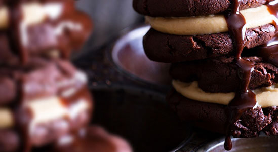 macaroons with melted chocolate topping